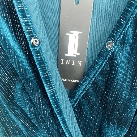 Blue Velvet Lurex Twist Midi Dress Christmas Winter Party Long Sleeve Size M NWT - Picture 7 of 13